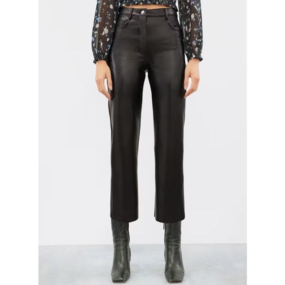 Aritzia Wilfred Melina Cropped Pant High Rise Straight Leg Vegan Leather Black - Picture 1 of 12